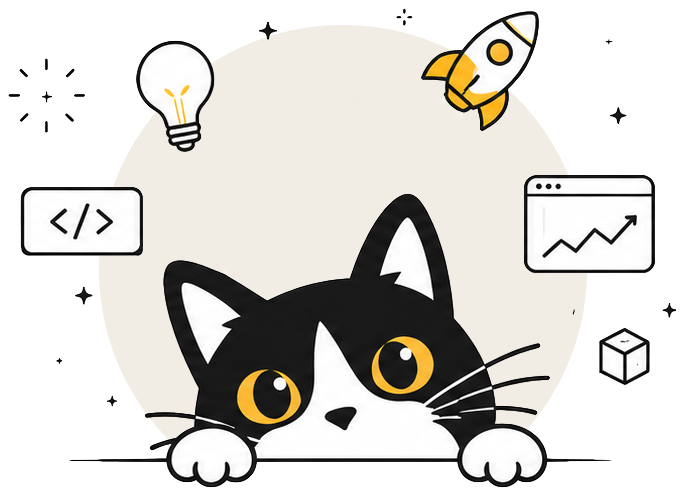 Curiossa cat with floating ideas
